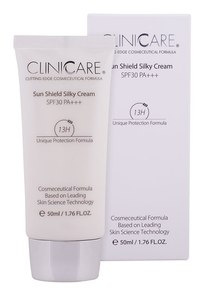 CLINICCARE Sun Shield Silky Cream SPF30+, Ochronny krem do twarzy z filtrem SPF30, każda cera, 50 ml CLINICCARE Sun Shield Silky Cream SPF30+, Ochronny krem do twarzy z filtrem SPF30, każda cera, 50 ml
